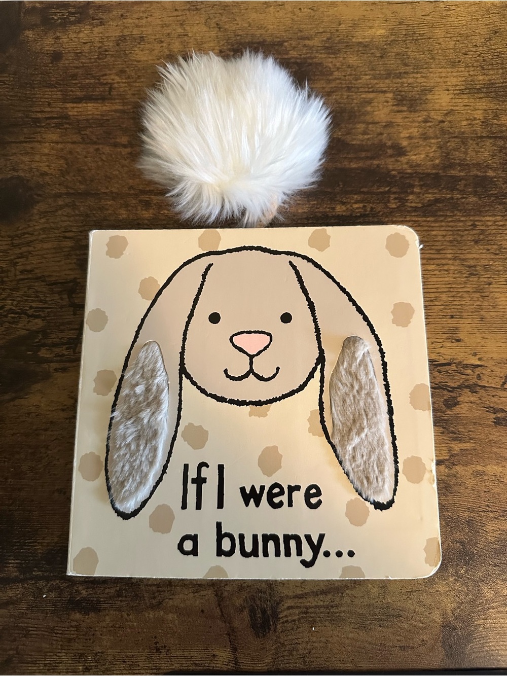 Jellycat If I Were A Bunny Cream Faux Fur Pom Pom Book